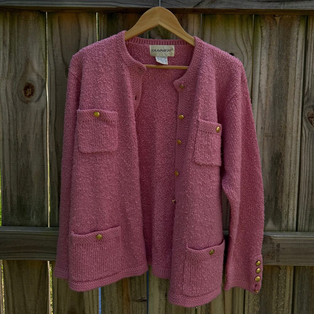 Pink Bouclé Vintage Cardigan
